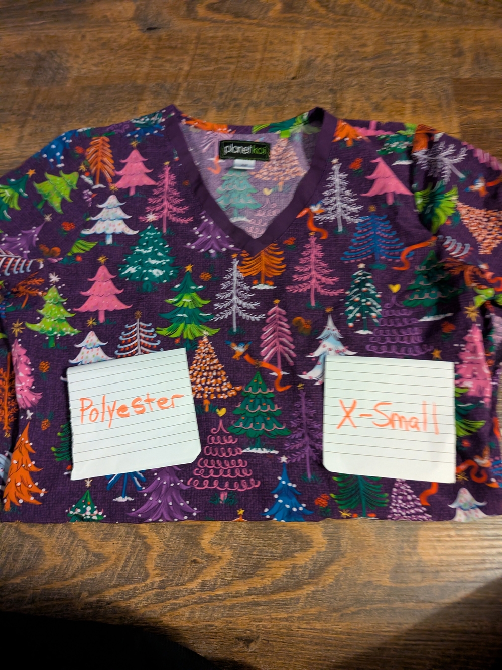 Purple Holiday Tree Scrub Top - X-Small